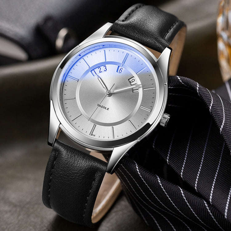 YAZOLE 513 Leather Band Calendar Waterproof Quartz Watch