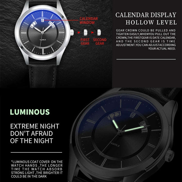 YAZOLE 513 Leather Band Calendar Waterproof Quartz Watch