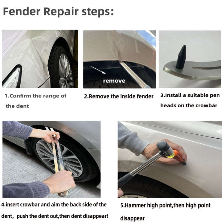N7 12 in 1 Car Paintless Dent Removal Fender Damage Repair Puller Lifter Arc Crowbar Tools Hook R...