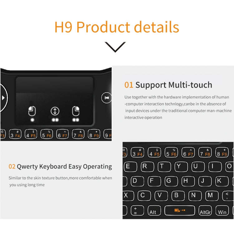 H9 2.4GHz Mini Wireless Air Mouse QWERTY Keyboard with White Backlight & Touchpad for PC, TV, wit...