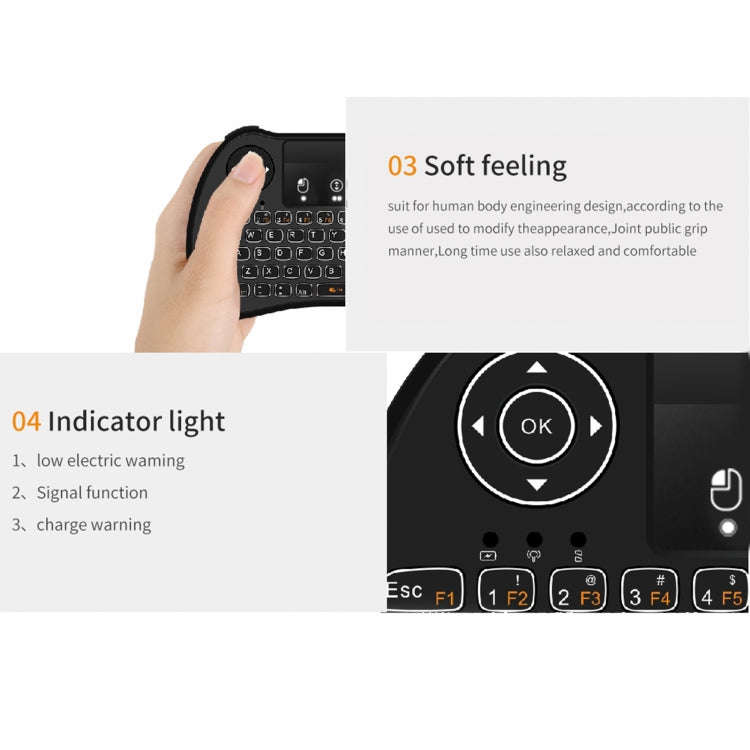 H9 2.4GHz Mini Wireless Air Mouse QWERTY Keyboard with White Backlight & Touchpad for PC, TV, wit...