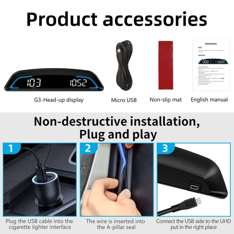 G3 Car 5.5 inch HUD Head-up Display HD GPS Speed Alarm Odometer, G3