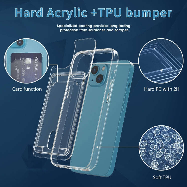Crystal Card Slot PC + TPU Phone Case, For iPhone 14, For iPhone 14 Plus, For iPhone 14 Pro, For ...
