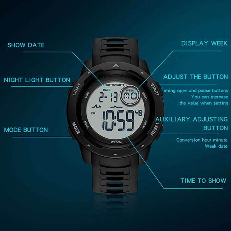 SANDA 2125 Luminous Waterproof Dual Display Electronic Watch