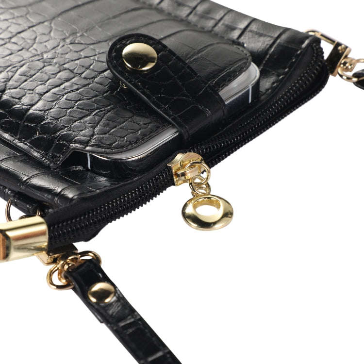 Stone Texture Card Holder Mobile Phone Bag, Zipper with Long Strap