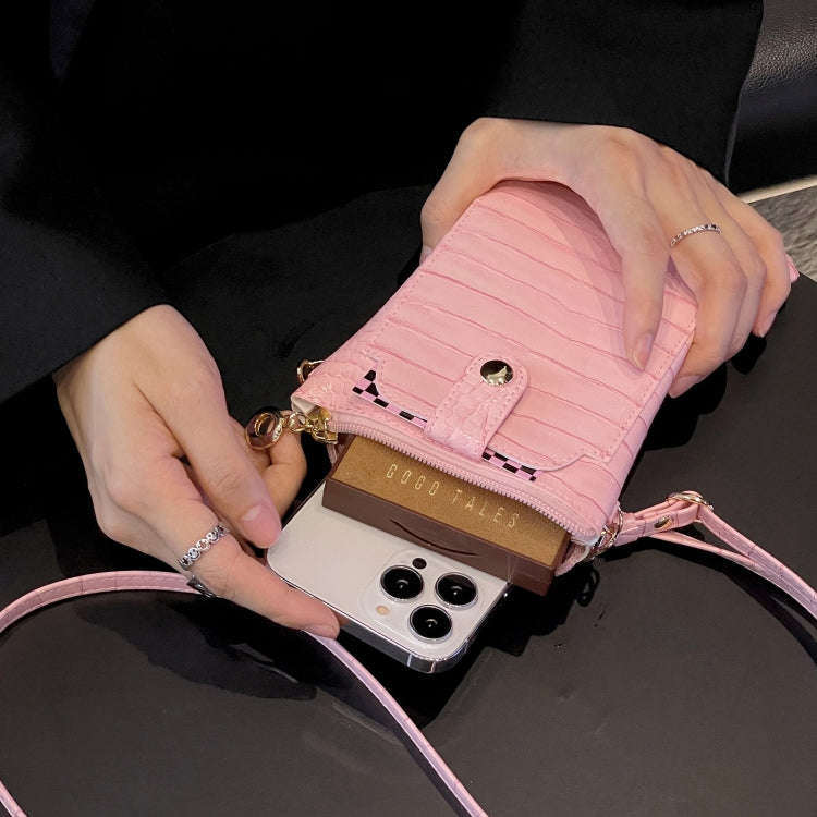 Stone Texture Card Holder Mobile Phone Bag, Zipper with Long Strap
