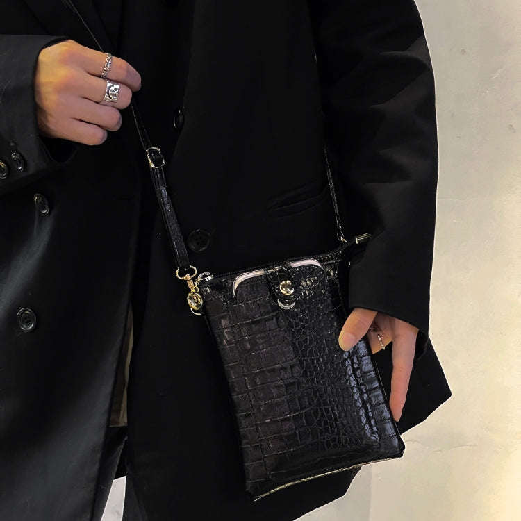 Stone Texture Card Holder Mobile Phone Bag, Zipper with Long Strap