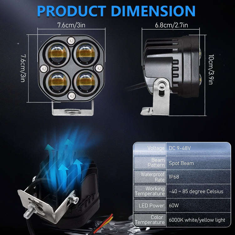 Car 3 inch Continuous Two-color Spotlight 20W / 2000LM / DC9-30V, Two-color Spotlight