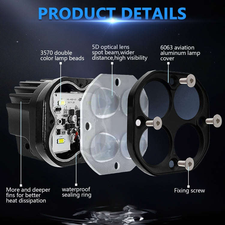 Car 3 inch Continuous Two-color Spotlight 20W / 2000LM / DC9-30V, Two-color Spotlight
