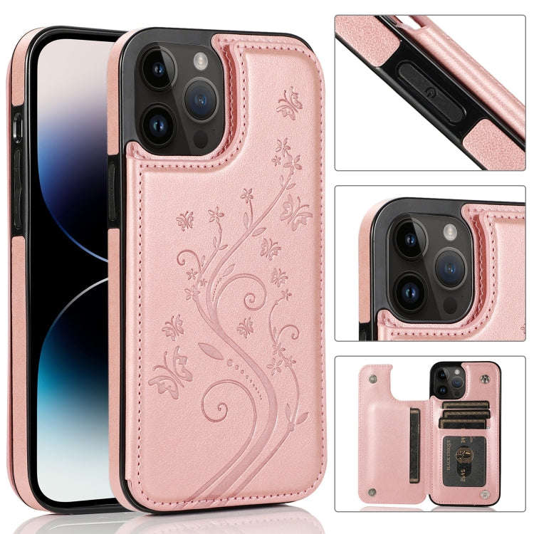 Butterflies Flowers Double Buckle Case, For iPhone 14 Pro Max, For iPhone 14 Pro, For iPhone 14, ...