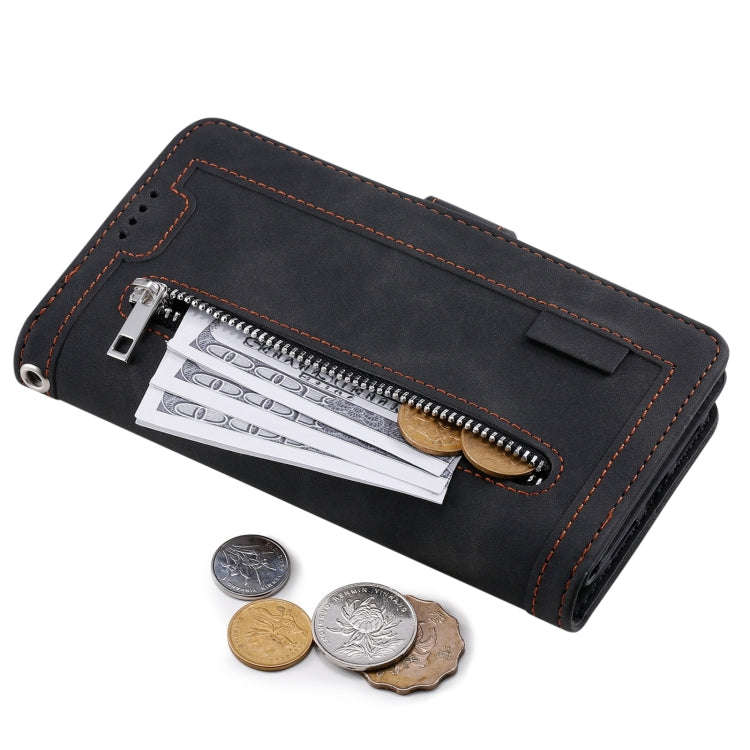 9 Card Slots Zipper Bag Leather Case, For iPhone 14 Pro Max, For iPhone 14 Pro, For iPhone 14, Fo...