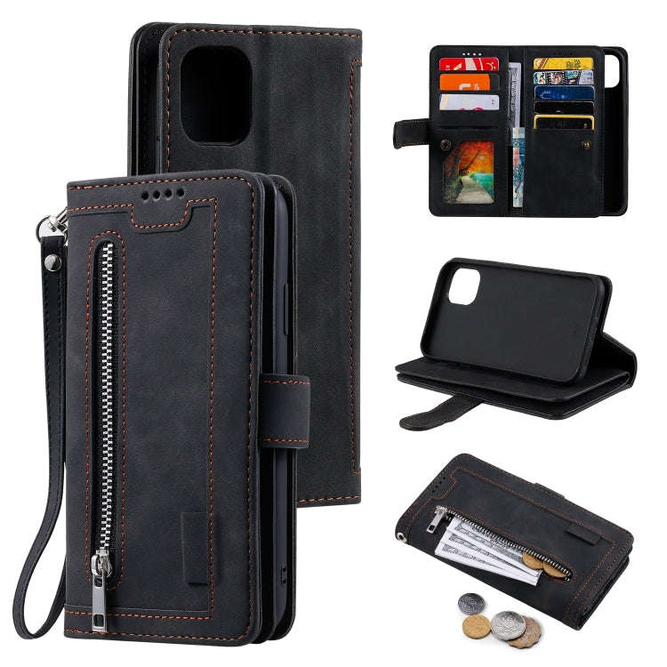 9 Card Slots Zipper Bag Leather Case, For iPhone 14 Pro Max, For iPhone 14 Pro, For iPhone 14, Fo...