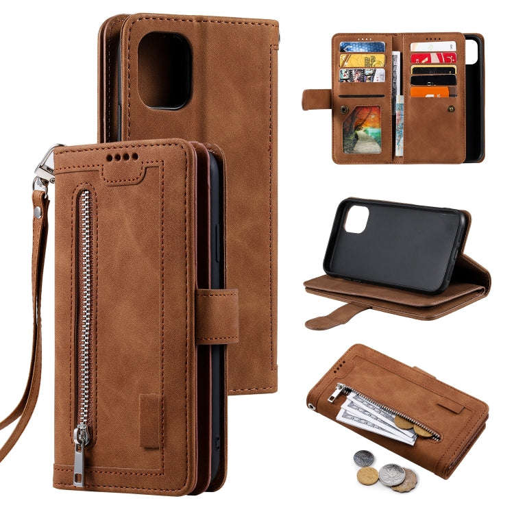 9 Card Slots Zipper Bag Leather Case, For iPhone 14 Pro Max, For iPhone 14 Pro, For iPhone 14, Fo...