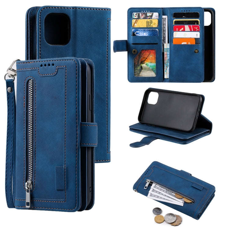 9 Card Slots Zipper Bag Leather Case, For iPhone 14 Pro Max, For iPhone 14 Pro, For iPhone 14, Fo...