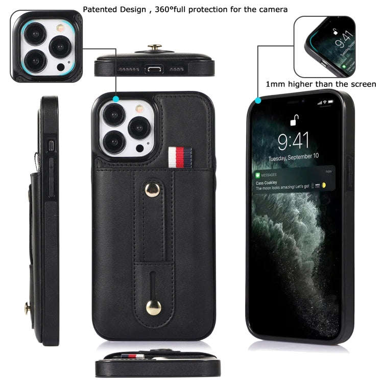 Wristband Kickstand Wallet Leather Phone Case, For iPhone 14 Pro Max, For iPhone 14 Pro, For iPho...