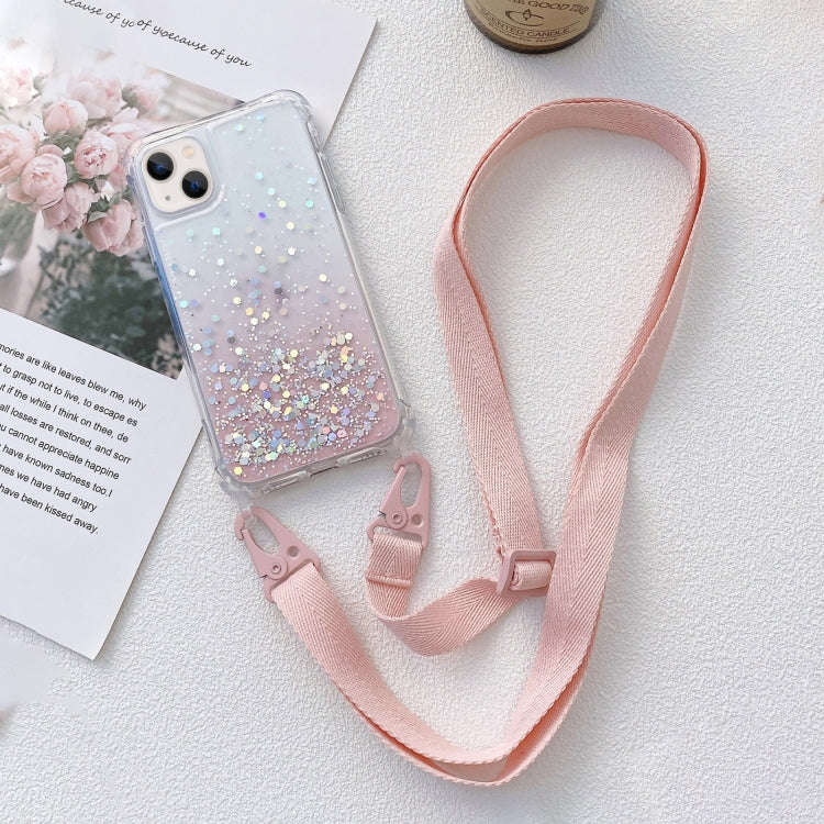Lanyard Gradient Glitter Epoxy Case, For iPhone 14, For iPhone 14 Plus, For iPhone 14 Pro, For iP...