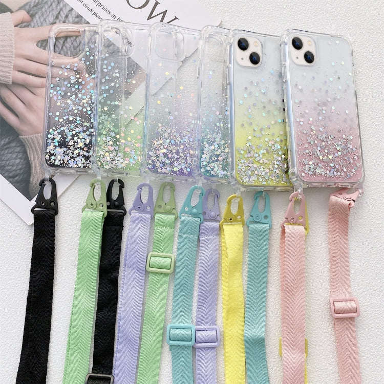 Lanyard Gradient Glitter Epoxy Case, For iPhone 14, For iPhone 14 Plus, For iPhone 14 Pro, For iP...