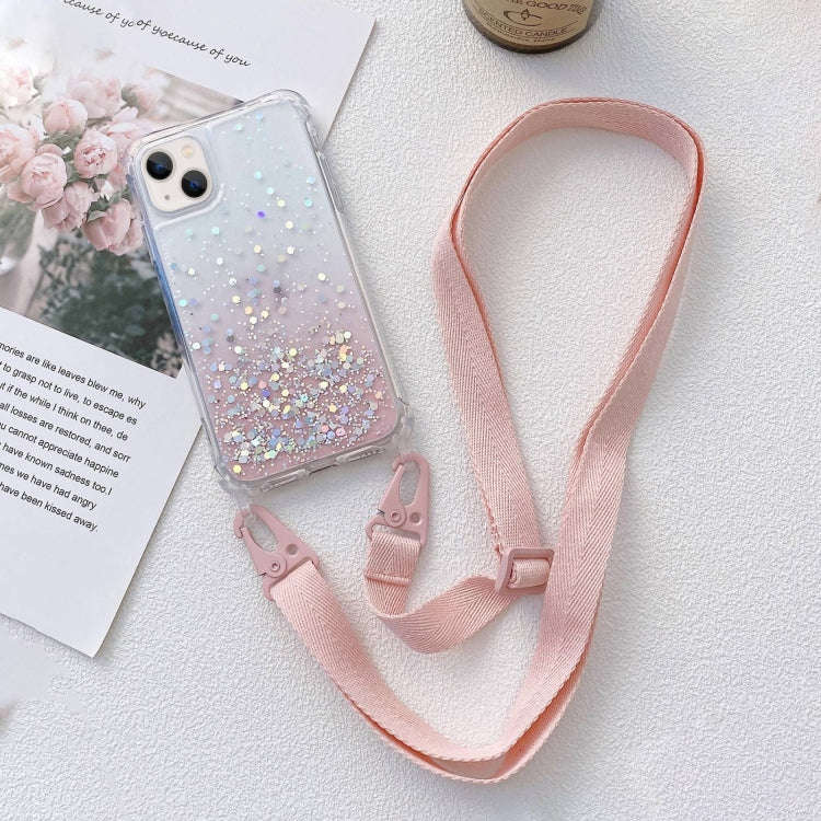 Lanyard Gradient Glitter Epoxy Case, For iPhone 14, For iPhone 14 Plus, For iPhone 14 Pro, For iP...