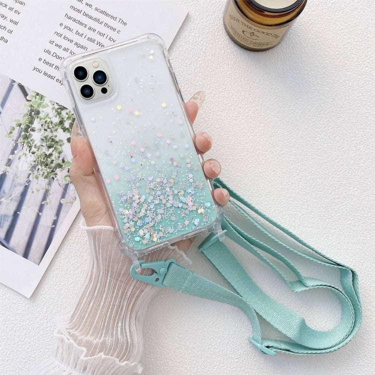Lanyard Gradient Glitter Epoxy Case, For iPhone 14, For iPhone 14 Plus, For iPhone 14 Pro, For iP...