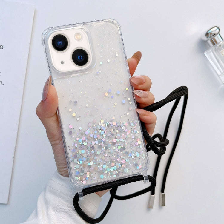Lanyard Glitter Epoxy Clear Phone Case, For iPhone 14, For iPhone 14 Plus, For iPhone 14 Pro, For...