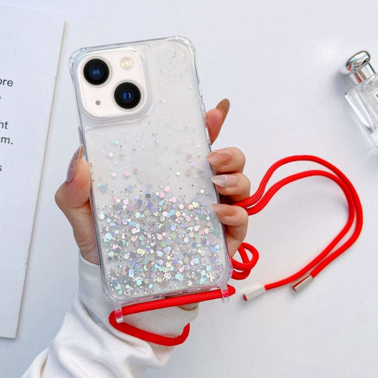 Lanyard Glitter Epoxy Clear Phone Case, For iPhone 14, For iPhone 14 Plus, For iPhone 14 Pro, For...