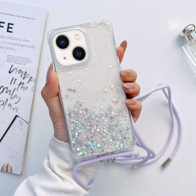 Lanyard Glitter Epoxy Clear Phone Case, For iPhone 14, For iPhone 14 Plus, For iPhone 14 Pro, For...