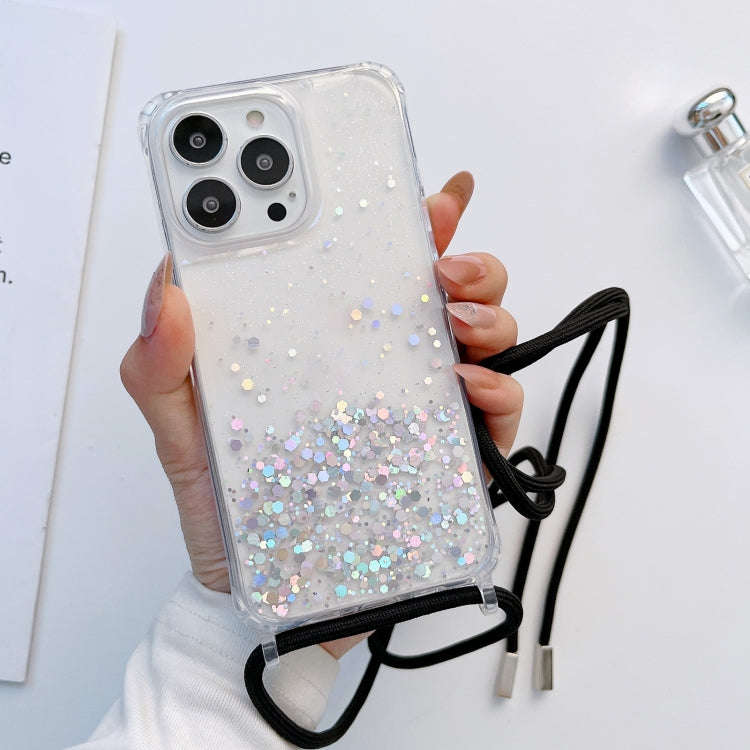 Lanyard Glitter Epoxy Clear Phone Case, For iPhone 14, For iPhone 14 Plus, For iPhone 14 Pro, For...