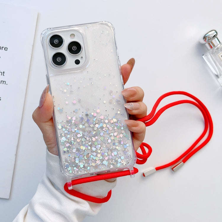 Lanyard Glitter Epoxy Clear Phone Case, For iPhone 14, For iPhone 14 Plus, For iPhone 14 Pro, For...