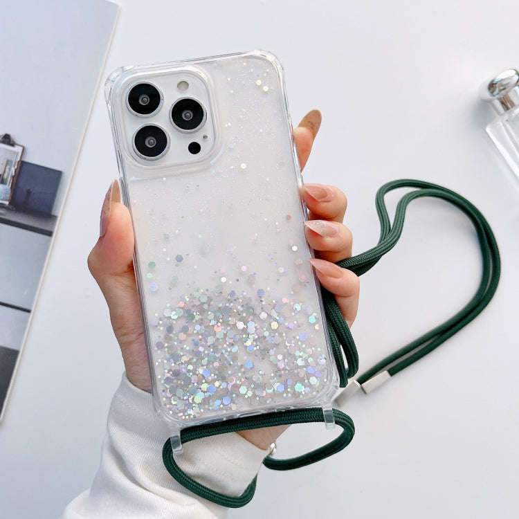 Lanyard Glitter Epoxy Clear Phone Case, For iPhone 14, For iPhone 14 Plus, For iPhone 14 Pro, For...