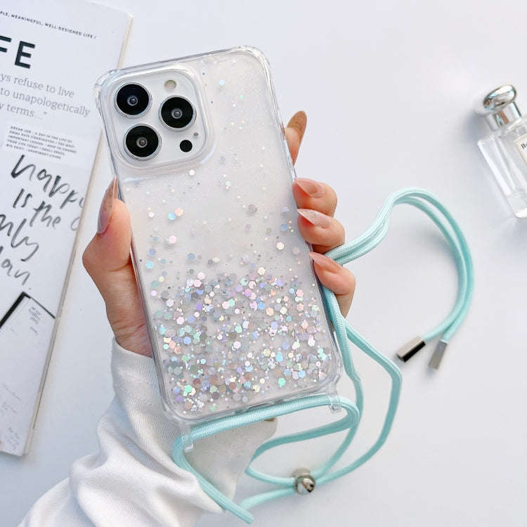 Lanyard Glitter Epoxy Clear Phone Case, For iPhone 14, For iPhone 14 Plus, For iPhone 14 Pro, For...