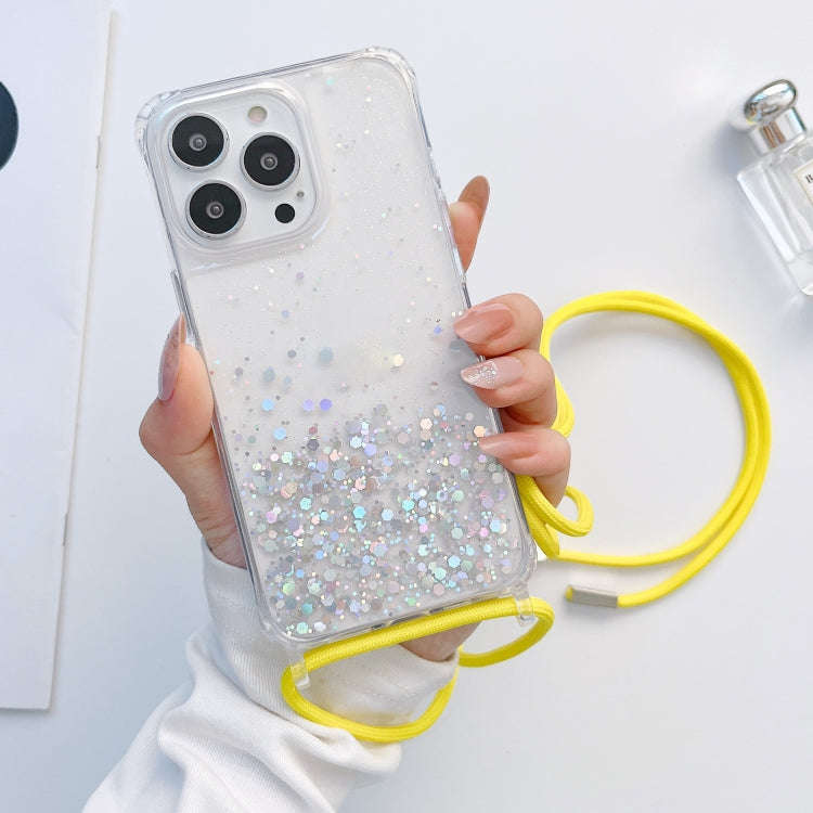 Lanyard Glitter Epoxy Clear Phone Case, For iPhone 14, For iPhone 14 Plus, For iPhone 14 Pro, For...
