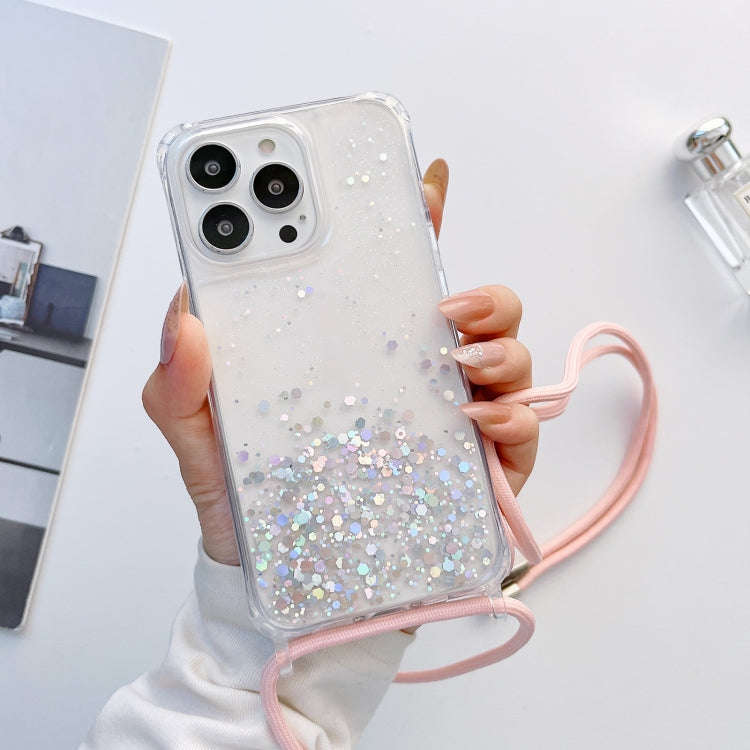 Lanyard Glitter Epoxy Clear Phone Case, For iPhone 14, For iPhone 14 Plus, For iPhone 14 Pro, For...