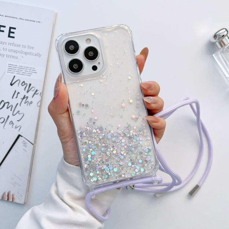 Lanyard Glitter Epoxy Clear Phone Case, For iPhone 13 Pro, For iPhone 13 Pro Max, For iPhone 12 m...