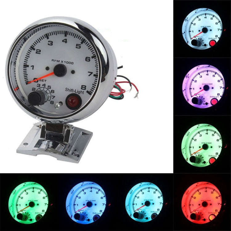 Car Modified 7 Background Lights Tachometer 0-8000RPM for 4/6/8 Cylinder Engines, 7 Background Li...