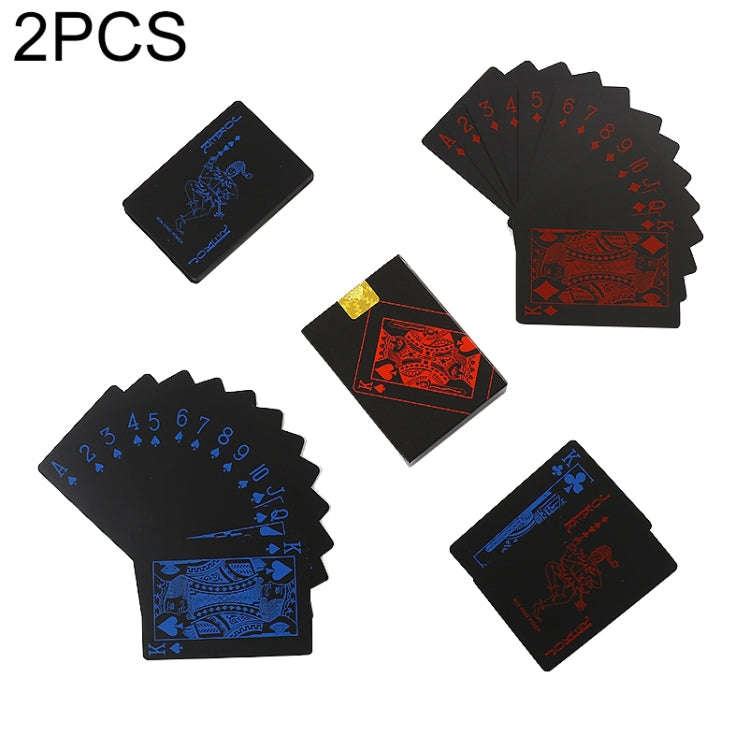 2 PCS Plastic Waterproof PVC Poker Cards, Blue+White, Red+White, Blue+Gold, Red+Blue