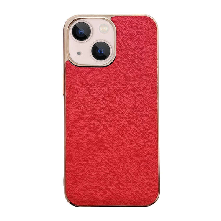 Genuine Leather Luolai Series Nano Electroplating Phone Case, For iPhone 14, For iPhone 14 Plus, ...