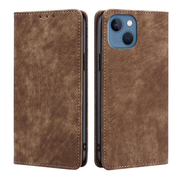 RFID Anti-theft Brush Magnetic Leather Phone Case, For iPhone 14, For iPhone 14 Plus, For iPhone ...
