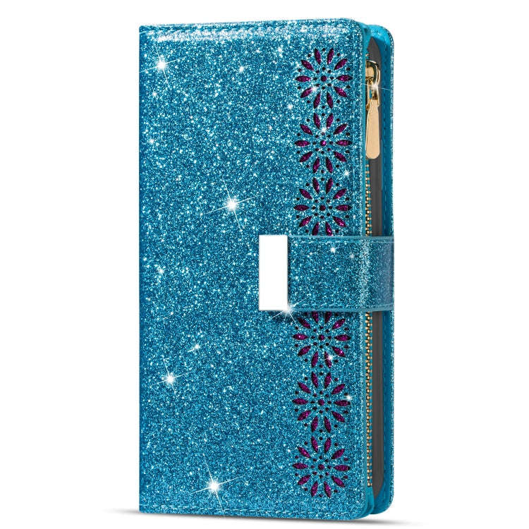 Multi-card Slots Laser Carving Glitter Zipper Leather Case, For iPhone 14, For iPhone 14 Max, For...