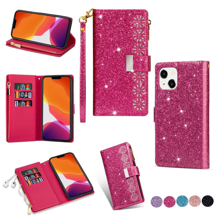 Multi-card Slots Laser Carving Glitter Zipper Leather Case, For iPhone 14, For iPhone 14 Max, For...