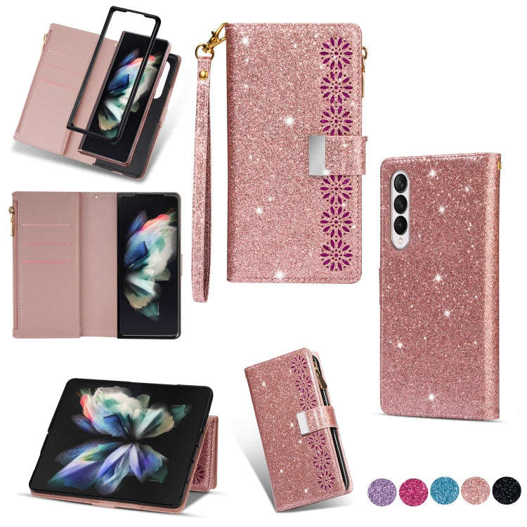 Multi-card Slots Laser Carving Glitter Zipper Leather Case, For iPhone 14, For iPhone 14 Max, For...