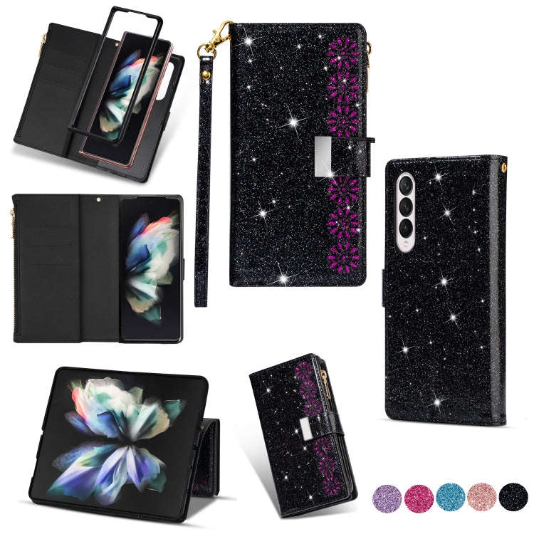 Multi-card Slots Laser Carving Glitter Zipper Leather Case, For iPhone 14, For iPhone 14 Max, For...