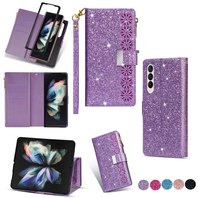 Multi-card Slots Laser Carving Glitter Zipper Leather Case, For iPhone 14, For iPhone 14 Max, For...