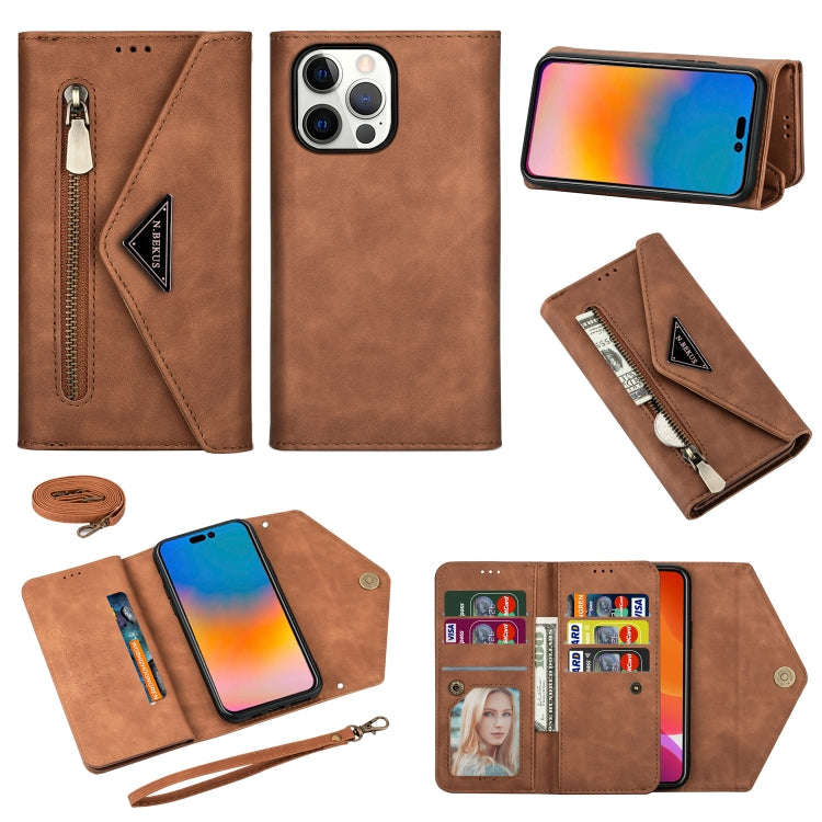 Skin Feel Zipper Horizontal Flip Leather Case, For iPhone 14, For iPhone 14 Max, For iPhone 14 Pr...
