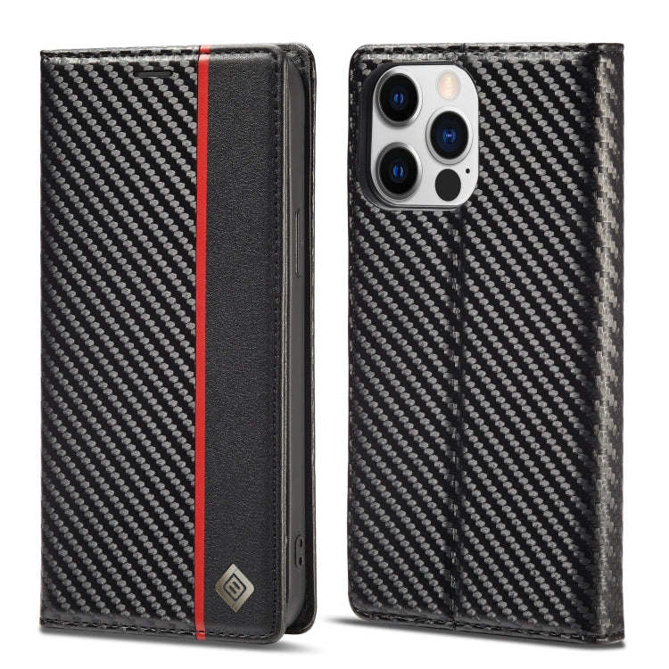 LC.IMEEKE Carbon Fiber PU + TPU Leather Case, For iPhone 14, For iPhone 14 Plus, For iPhone 14 Pr...
