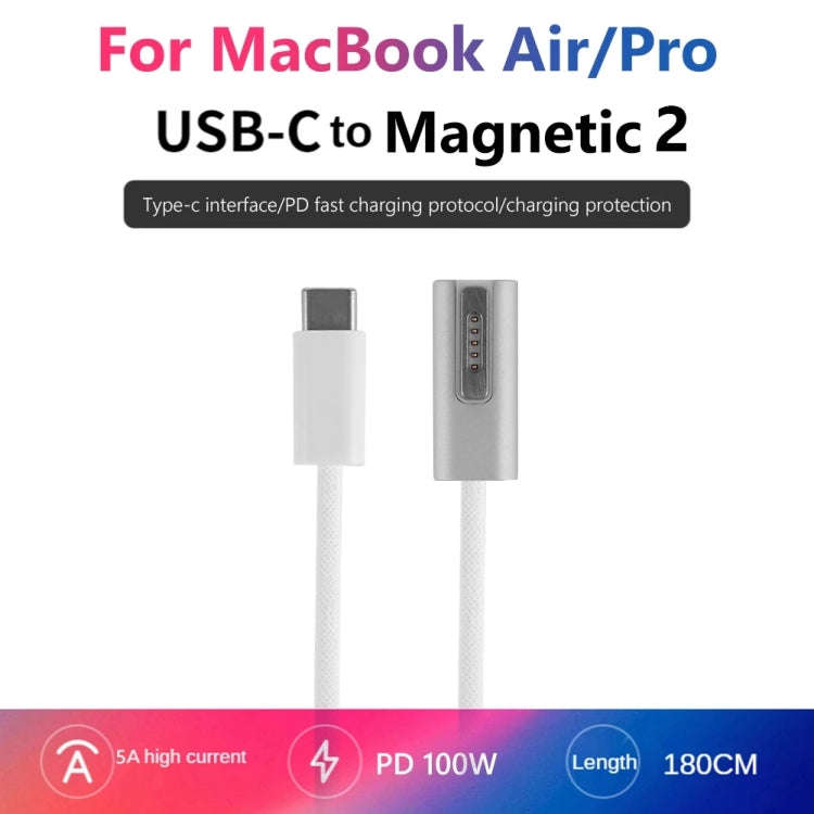 100W 5 Pin MagSafe 1 (L-shaped) to USB-C / Type-C PD Charging Cable, Cable Length: 1.8m, MagSafe ...