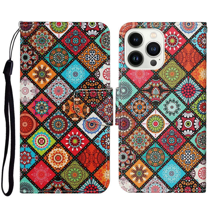 3D Colored Drawing Flip Leather Phone Case, For iPhone 14 Pro, For iPhone 14 Pro Max