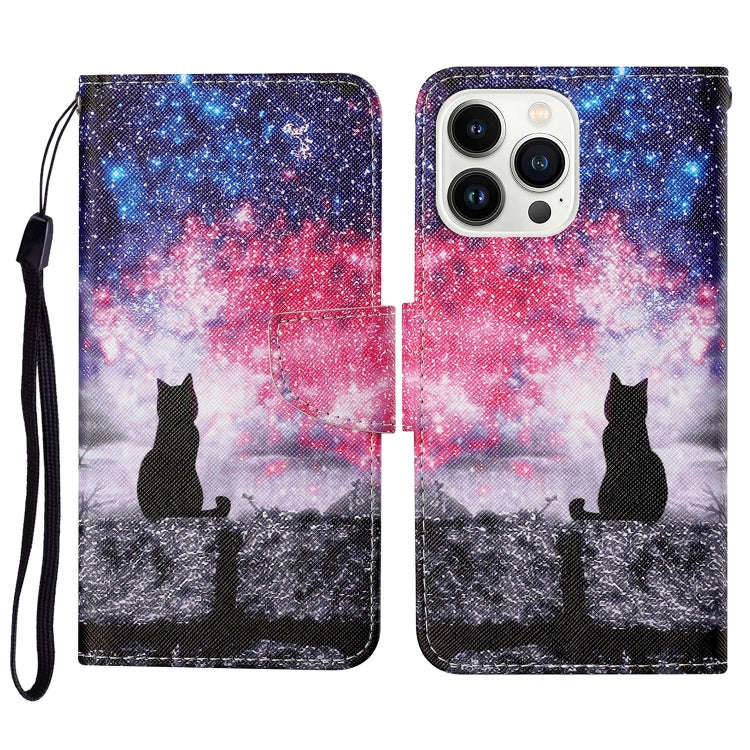 3D Colored Drawing Flip Leather Phone Case, For iPhone 14 Pro, For iPhone 14 Pro Max