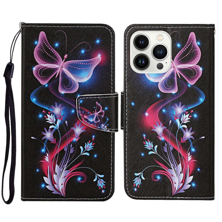 3D Colored Drawing Flip Leather Phone Case, For iPhone 14 Pro, For iPhone 14 Pro Max