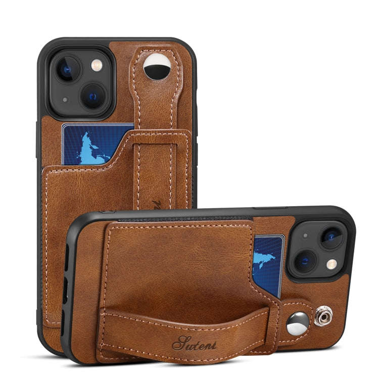 Suteni 215 Wrist Strap PU Phone Case, For iPhone 13, For iPhone 13 Pro, For iPhone 13 Pro Max, Fo...
