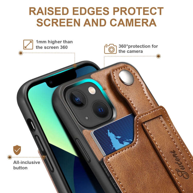 Suteni 215 Wrist Strap PU Phone Case, For iPhone 13, For iPhone 13 Pro, For iPhone 13 Pro Max, Fo...